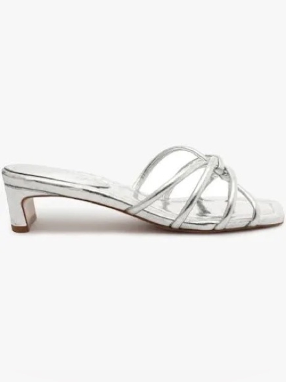 SCHUTZ Metallic Silver Strappy Square-Toe Heels - Picture 2 of 6